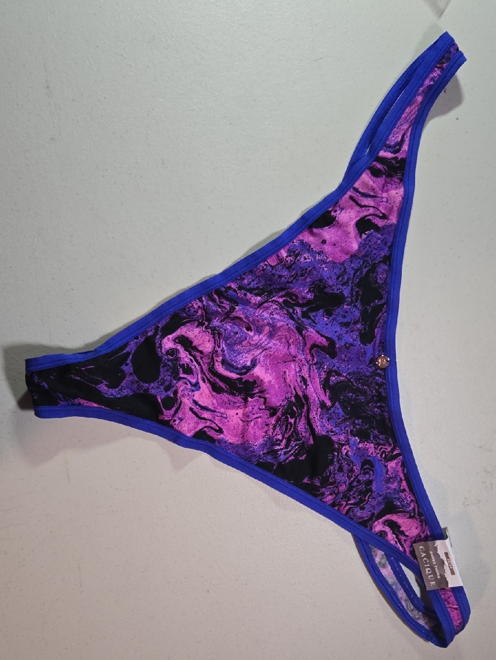 Cacique Purple and Black Marble Thong with Blue Trim
